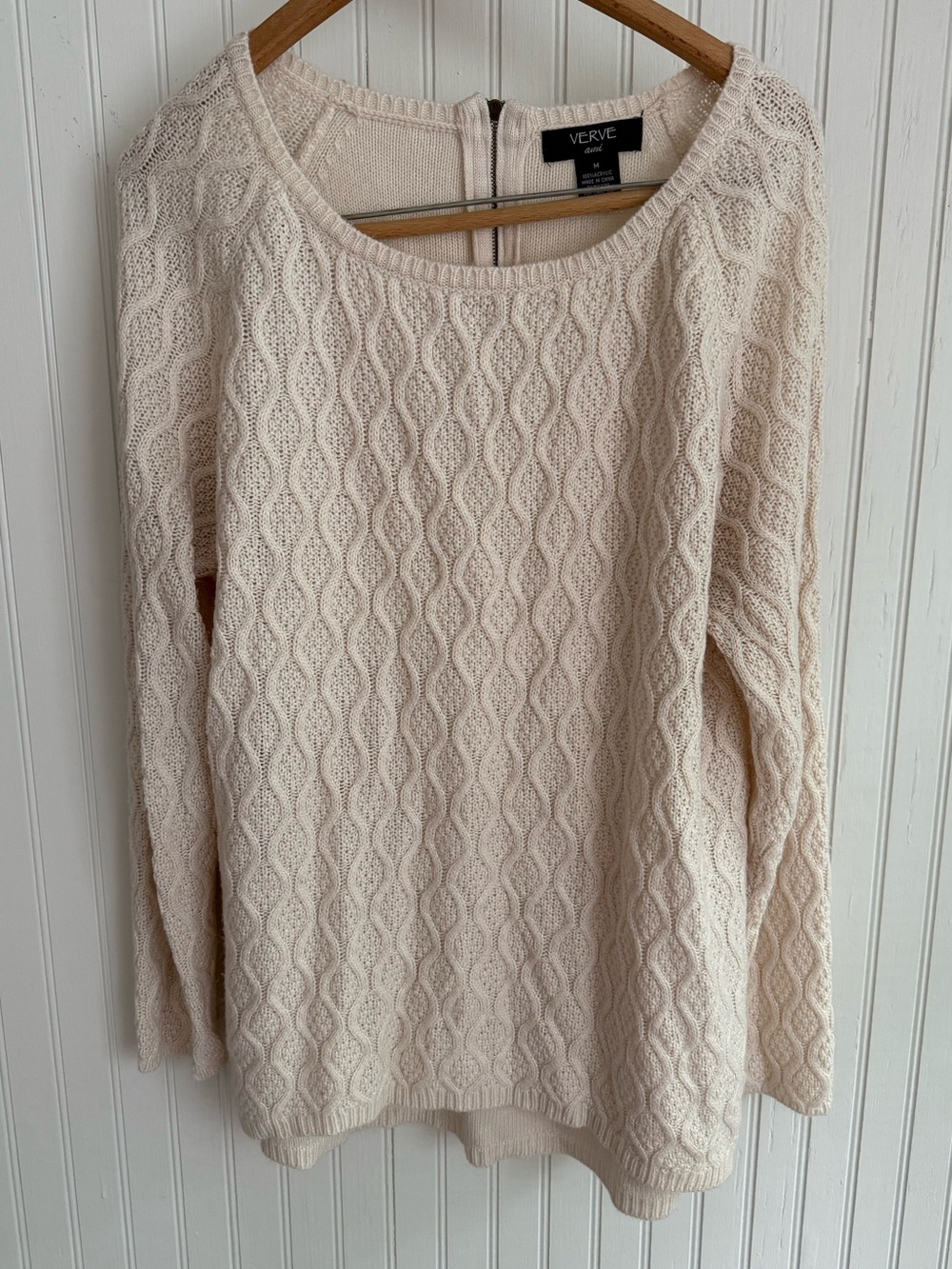 Verve Ami Cream Cable Knit Sweater Size M